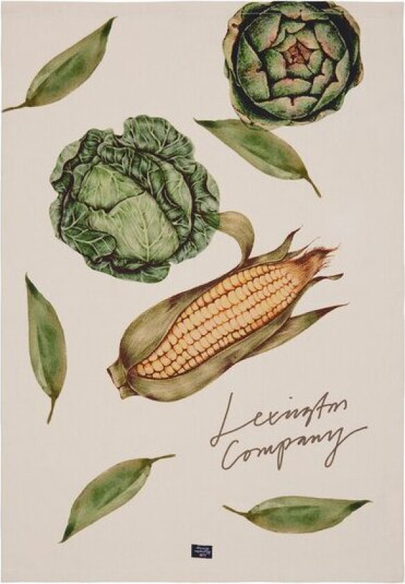 Kjøkkenhåndkle i bomull grønnsaker 70x50 cm hvit/oliven