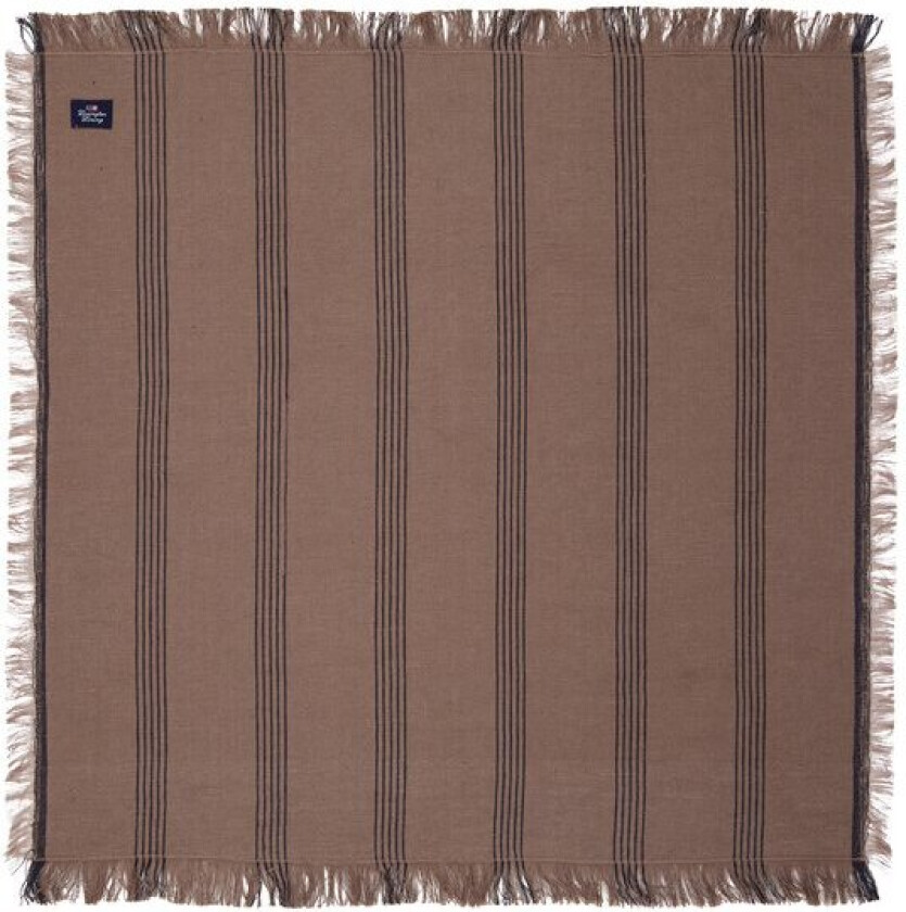 Stripete lin/bomulls serviett med frynser 50x50 cm brun/svart