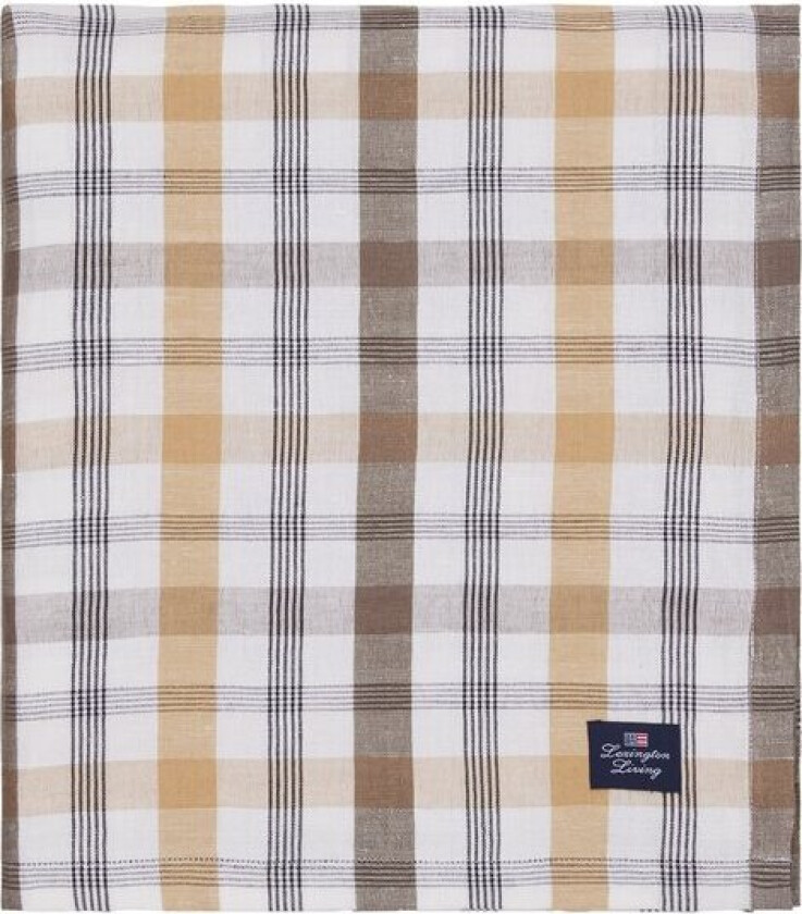 Rutete lin/bomulls duk 150x250 cm oliven/hvit/beige