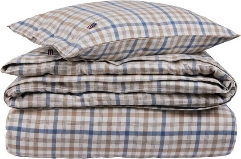 Bilde av Rutete flannell sengesett 200x140 cm tåkeblå/beige/hvit