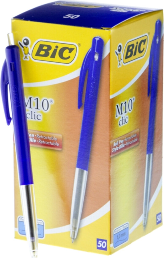 Bilde av Kulepenn BIC Clic M10 blå Dokumentekte, 50 stk.