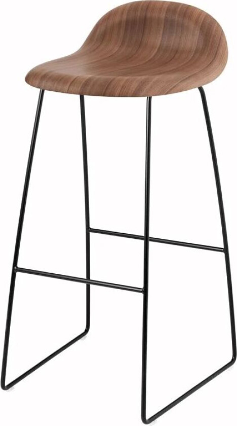 3D barstol høy american walnut, sorte stålmeier