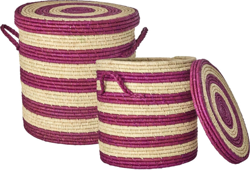 - Laundry Basket in Raffia Aubergine stripes