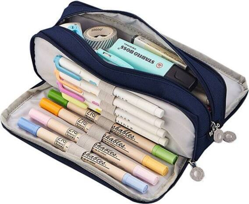 Stor 3-roms pennal i marineblå