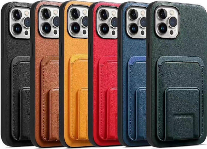 'iPhone 14 Pro'-deksel med stativfunksjon og rom for kort