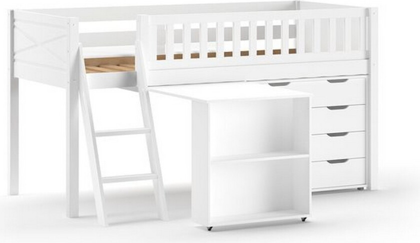 Høyseng med stige Skrivebord og kommode med 3 skuffer som passer til Scott