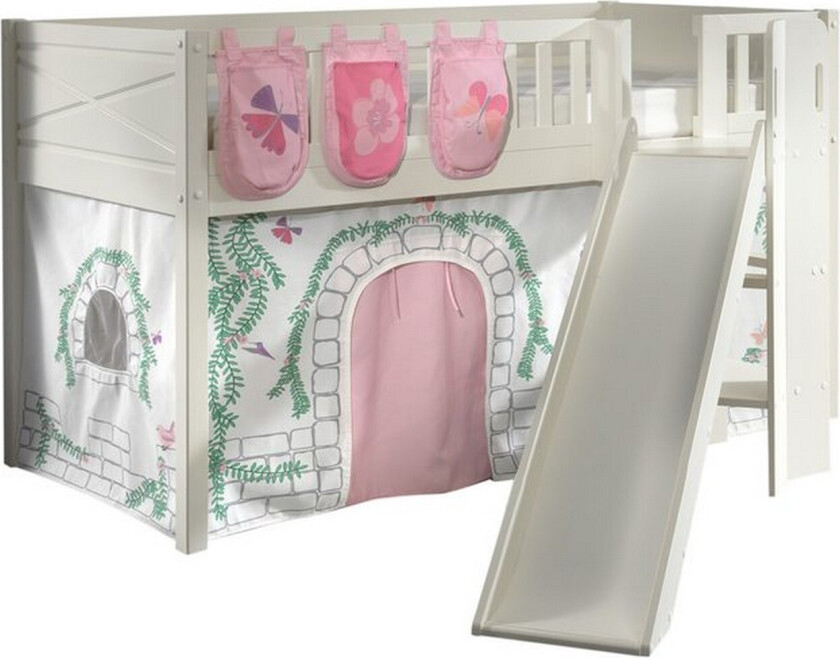 Halvhøy seng med sklie og matchende tekstilsett (lekgardin og oppbevaringslommer) Scott Birdy - Birdy