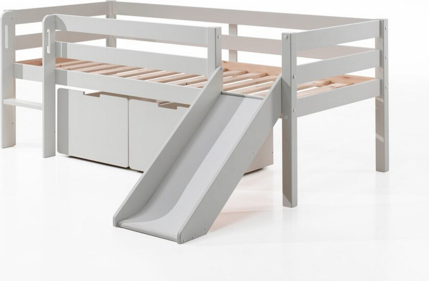 Halvhøy seng med stige og skuffer Pino Hvit, Sett med 2, Uten hengende hylle - Hvit, Sett med 2, Uten hengende hylle