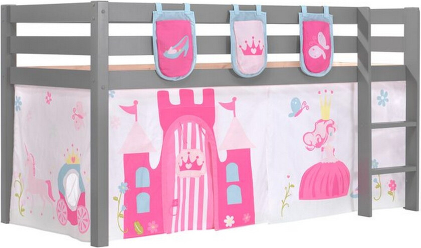 Middelseng med gardin Pino Princess Grå, Grå, Uten sklie, Uten tunnel, 3 - Grå, Grå, Uten sklie, Uten tunnel, 3