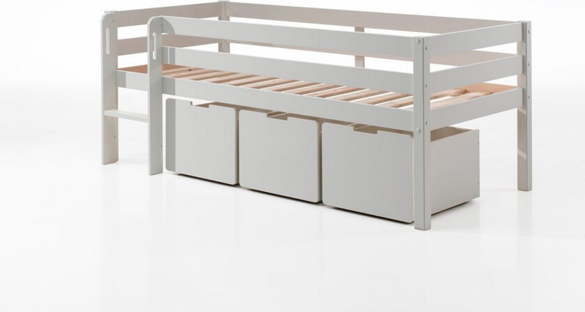 Halvhøy seng med stige og skuffer Pino Hvit, Sett med 3, Uten hengende hylle - Hvit, Sett med 3, Uten hengende hylle