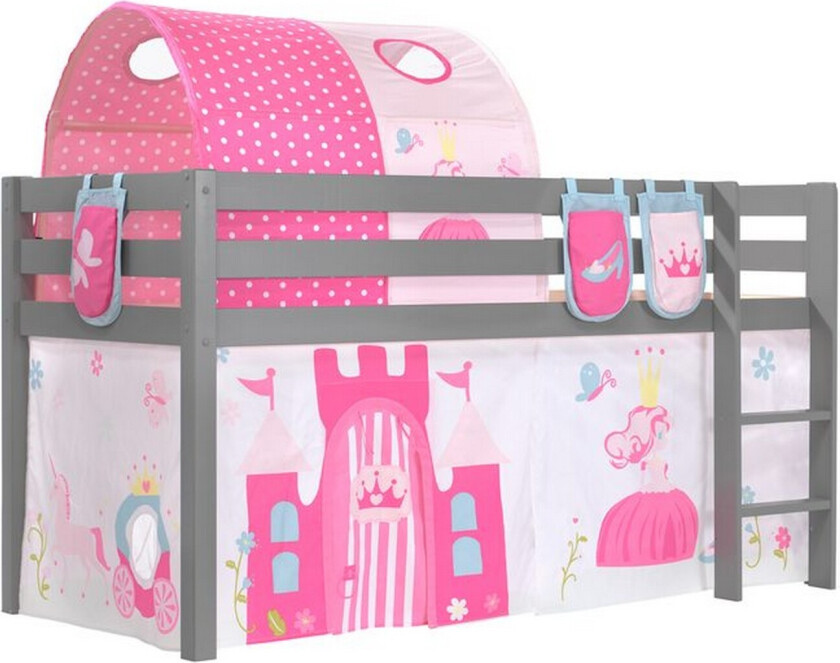 Middelseng med gardin Pino Princess Grå, Grå, Uten sklie, Prinsesse, 3 - Grå, Grå, Uten sklie, Prinsesse, 3