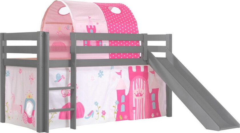 Middelseng med gardin Pino Princess Grå, Grå, Med sklie, Prinsesse, Ingen lommer - Grå, Grå, Med sklie, Prinsesse, Ingen lommer