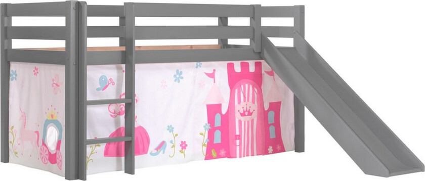 Middelseng med gardin Pino Princess Grå, Grå, Med sklie, Uten tunnel, Ingen lommer - Grå, Grå, Med sklie, Uten tunnel, Ingen lommer