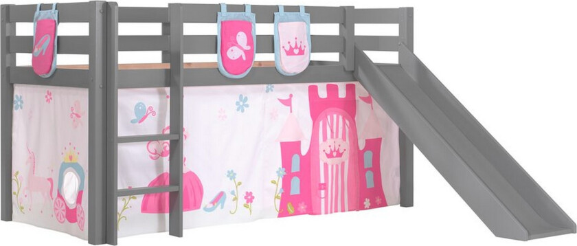 Middelseng med gardin Pino Princess Grå, Grå, Med sklie, Uten tunnel, 3 - Grå, Grå, Med sklie, Uten tunnel, 3