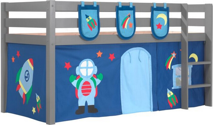 Middelseng med gardin Pino Astro Grå, Grå, Uten sklie, Uten tunnel, 3 - Grå, Grå, Uten sklie, Uten tunnel, 3