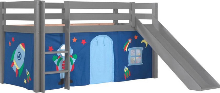 Middelseng med gardin Pino Astro Grå, Grå, Med sklie, Uten tunnel, Ingen lommer - Grå, Grå, Med sklie, Uten tunnel, Ingen lommer