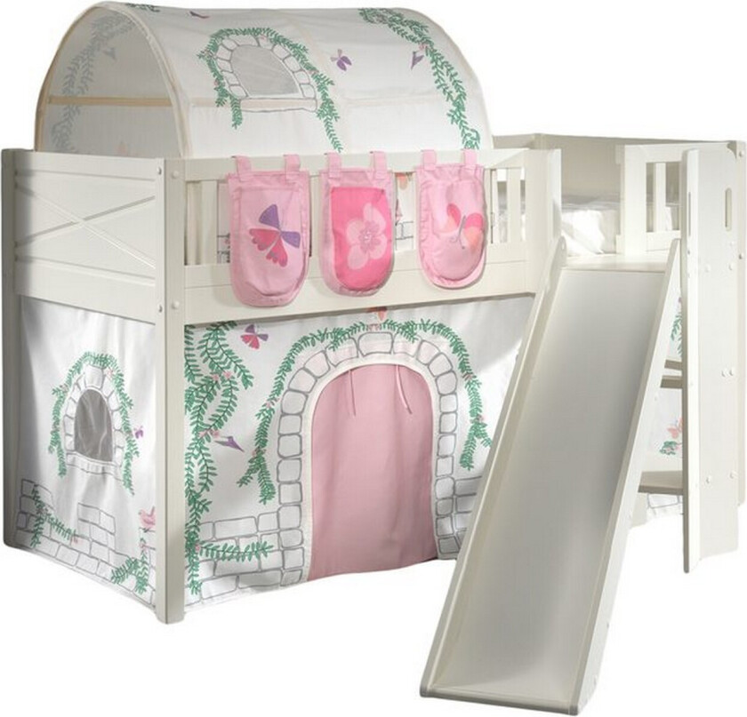 Halvhøy seng med sklie og matchende tekstilsett (lekgardin, tunnel og oppbevaringslommer) Scott Birdy - Birdy