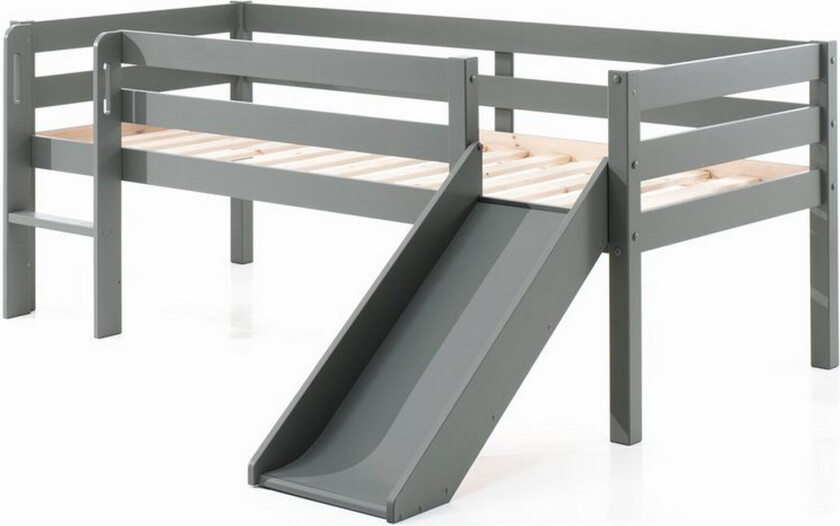 Halvhøy seng med sklie Pino Grå, 85 cm - Grå, 85 cm