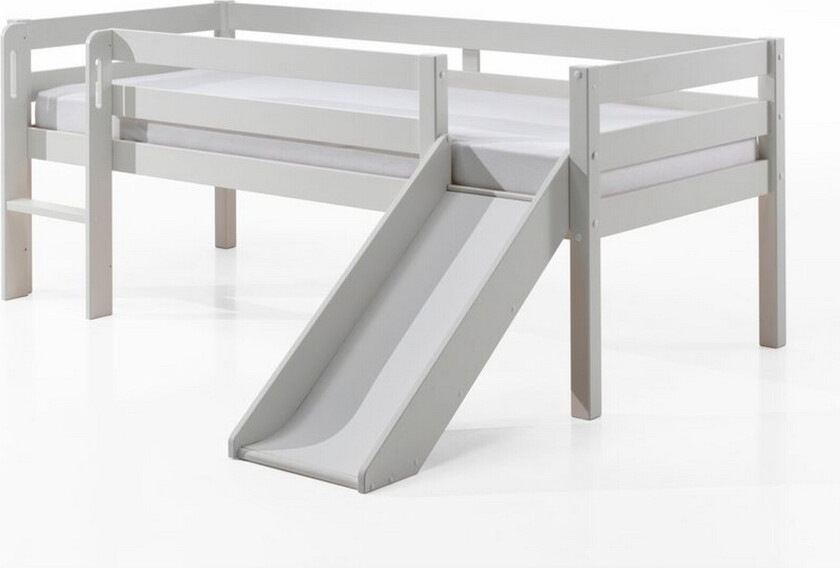 Halvhøy seng med sklie Pino Hvit, 85 cm - Hvit, 85 cm