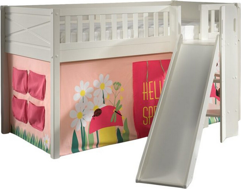 Halvhøy seng med sklie og matchende tekstilsett (lekgardin) Scott Vår - Vår