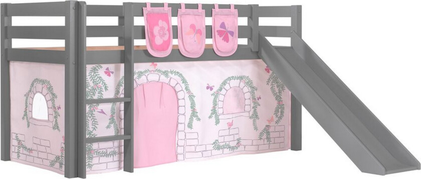 Middelseng med gardin Pino Birdy Grå, Grå, Med sklie, Uten tunnel, 3 - Grå, Grå, Med sklie, Uten tunnel, 3