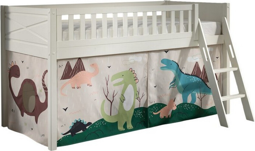 Halvhøy seng med stige og matchende tekstilsett (lekgardin) Scott Dino - Dino