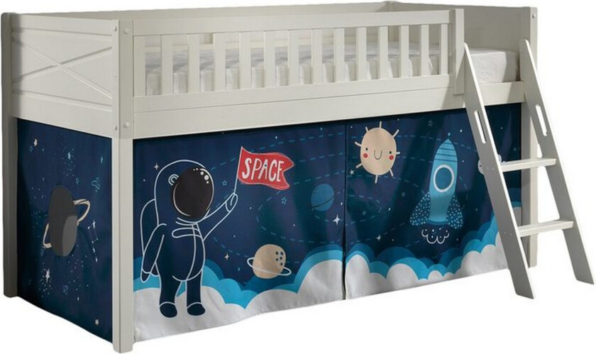 Halvhøy seng med stige og matchende tekstilsett (lekgardin) Scott Romferge, Rakettferge - Romferge, Rakettferge