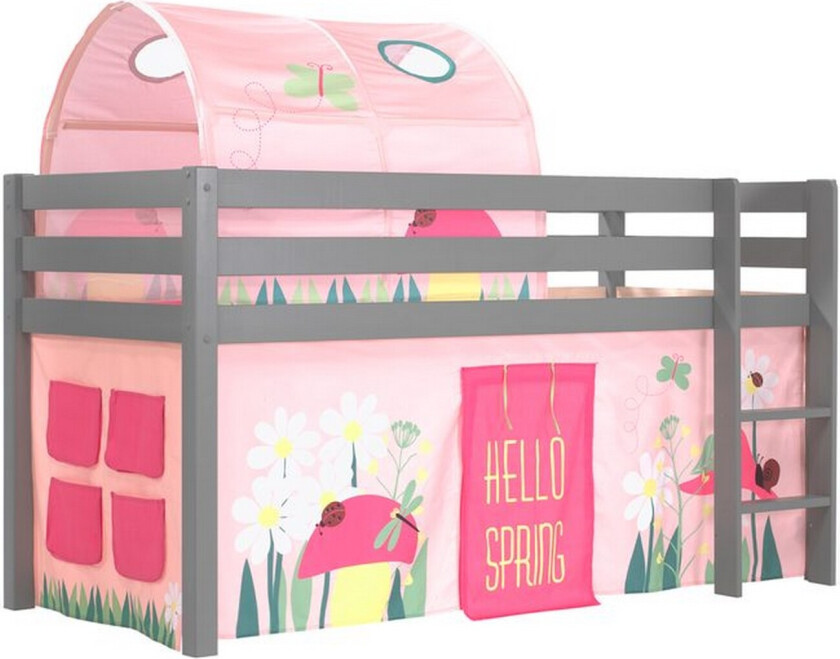 Middelseng med gardin Pino Spring Grå, Grå, Uten sklie, Vår, Fjær, Uten lommer - Grå, Grå, Uten sklie, Vår, Fjær, Uten lommer