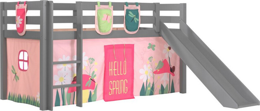 Middelseng med gardin Pino Spring Grå, Grå, Med sklie, Uten tunnel, 3 - Grå, Grå, Med sklie, Uten tunnel, 3