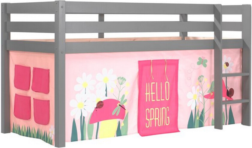 Middelseng med gardin Pino Spring Grå, Grå, Uten sklie, Uten tunnel, Uten lommer - Grå, Grå, Uten sklie, Uten tunnel, Uten lommer