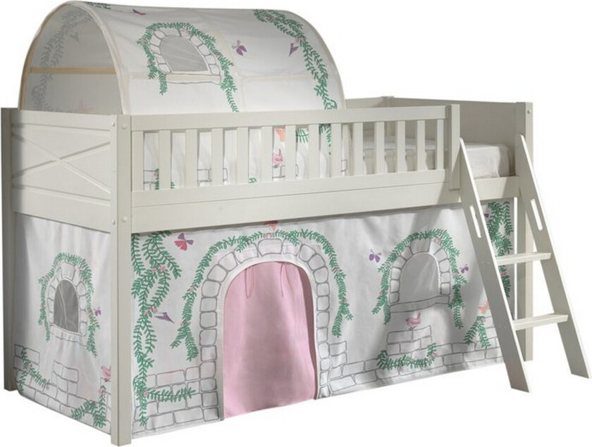 Halvhøy seng med stige og matchende tekstilsett (lekgardin og tunnel) Scott Birdy - Birdy