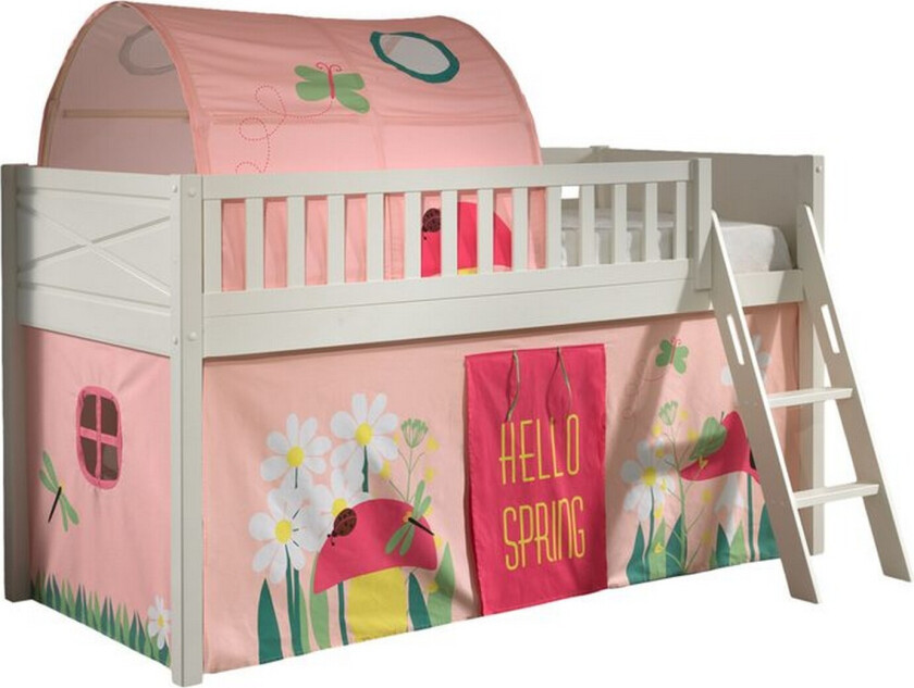 Halvhøy seng med stige og matchende tekstilsett (lekgardin og tunnel) Scott Vår - Vår