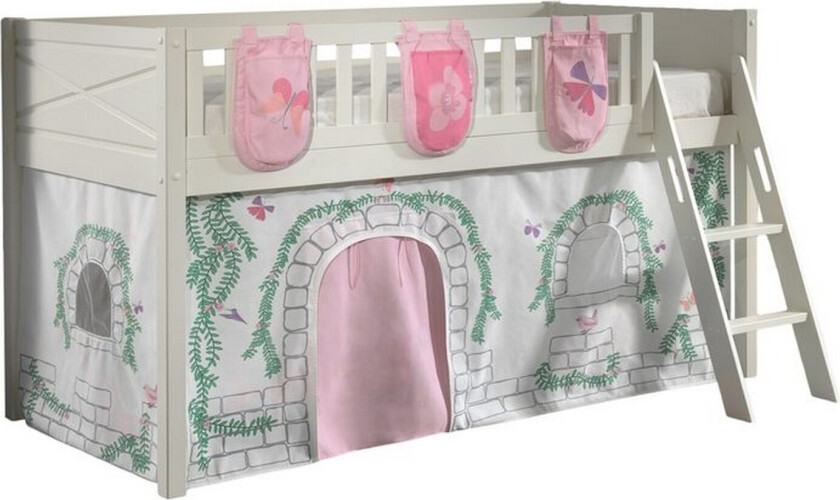 Halvhøy seng med stige og matchende tekstilsett (lekgardin og oppbevaringslommer) Scott Birdy - Birdy