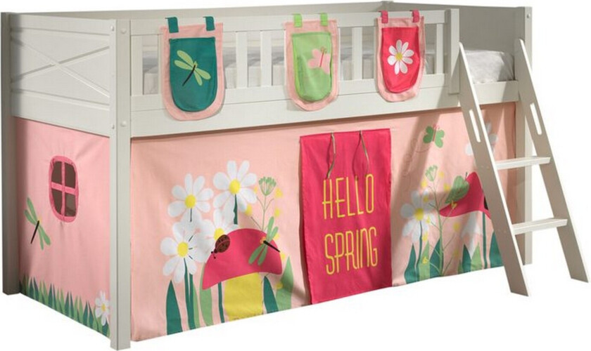 Halvhøy seng med stige og matchende tekstilsett (lekgardin og oppbevaringslommer) Scott Vår - Vår