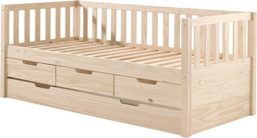 Seng Fritz med 3 skuffer og underbed Naturlig - Naturlig