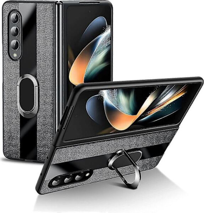 Etui Kompatibelt Med Samsung Galaxy Z Fold 4, PU-Lær Beskyttelsesdeksel Med Innebygd Metallstøtte