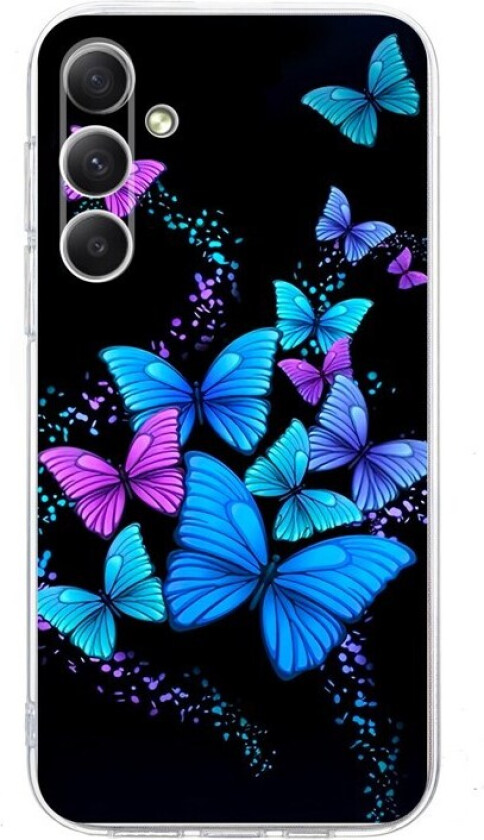 Samsung Galaxy S25 FE Fleksibelt Plast Deksel med Motiv - Svart / Blå Sommerfugler