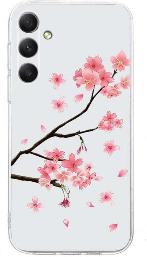 Samsung Galaxy S25 FE Fleksibelt Plast Deksel med Motiv - Gjennomsiktig / Rosa Blomster