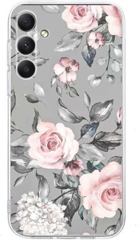 Samsung Galaxy S25 FE Fleksibelt Plast Deksel med Motiv - Grå / Rosa Roser