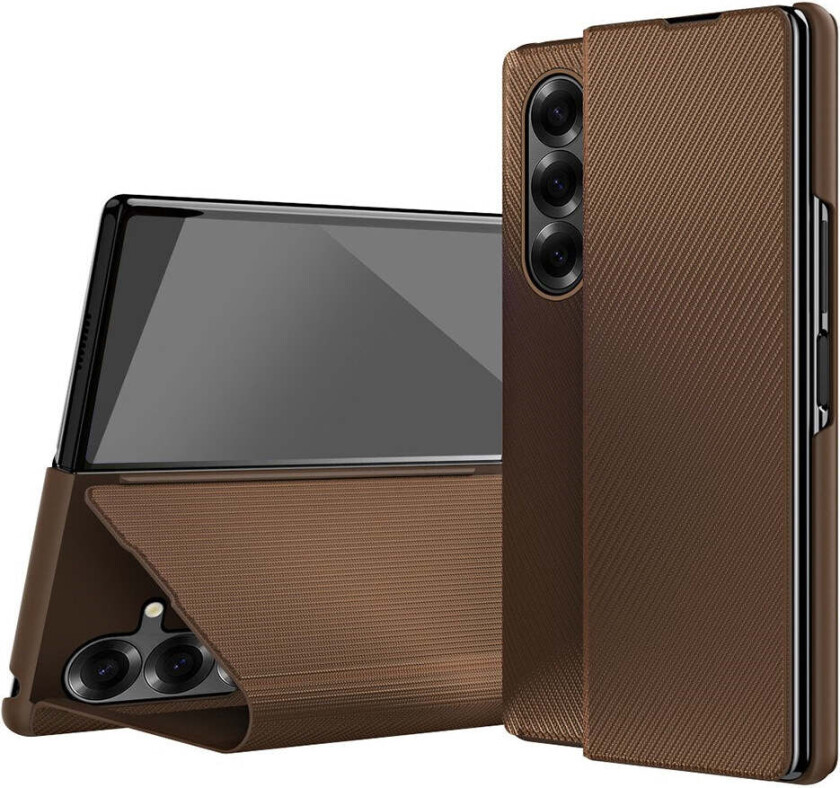 Samsung Galaxy Z Fold7 Kunstskinn Flip Deksel m. Tekstur & Stativfunksjon - Brun