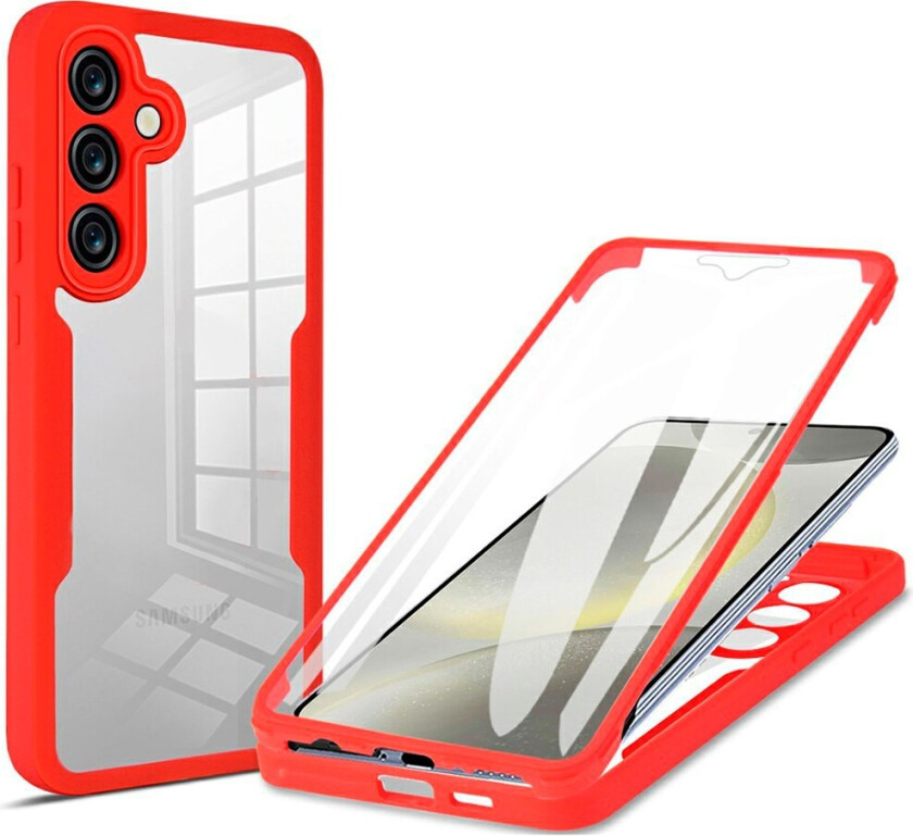 Samsung Galaxy S25 FE 2-i-1 Plast Deksel m. Innebygd Skjermbeskyttelse - Rød