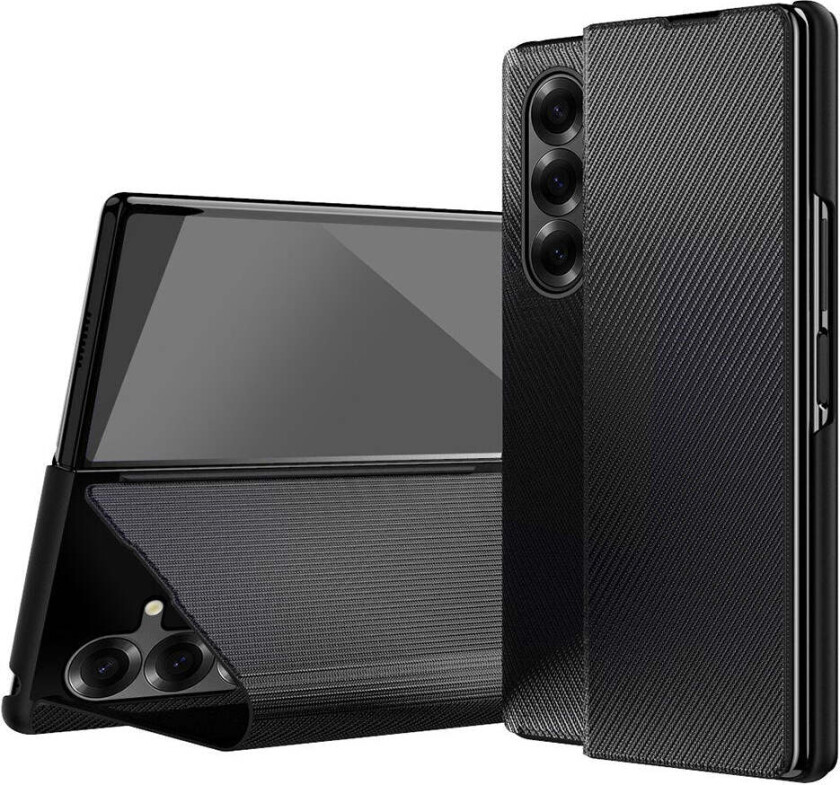 Samsung Galaxy Z Fold7 Kunstskinn Flip Deksel m. Tekstur & Stativfunksjon - Svart