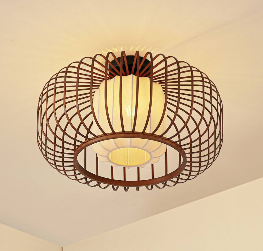 Lindby taklampe Davella, Ø 50 cm, bambus, tekstil