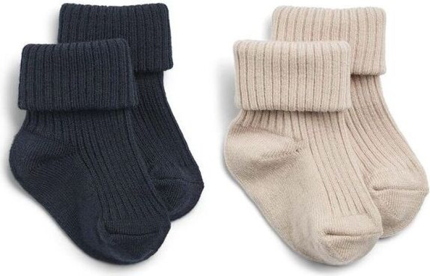 Wheat Ziggy rib 2-pack sokker i ull til baby, Navy