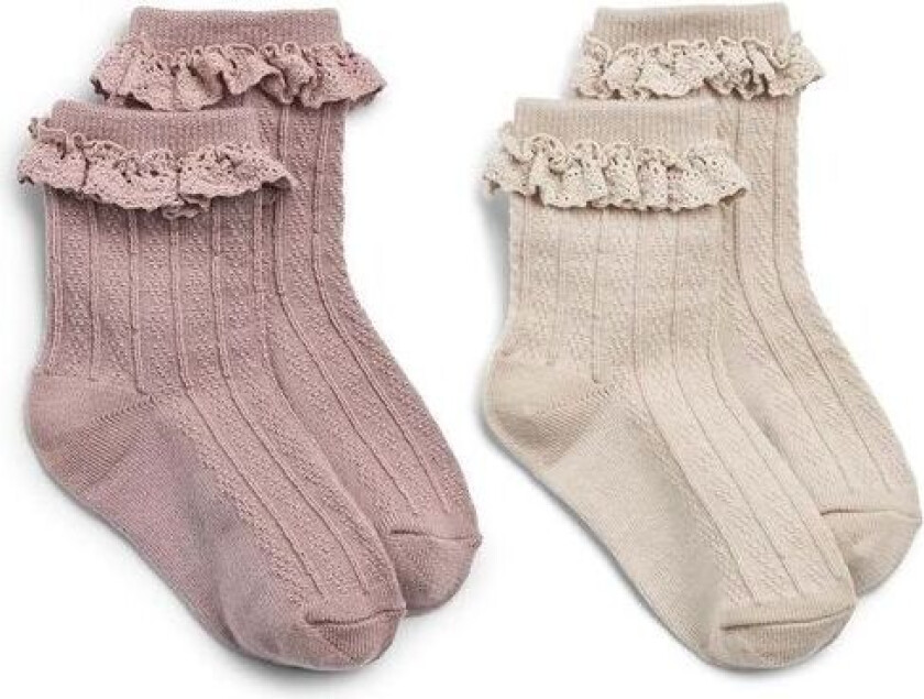 Wheat Nora Lace 2-pack sokker i ull til barn, Dry Rose