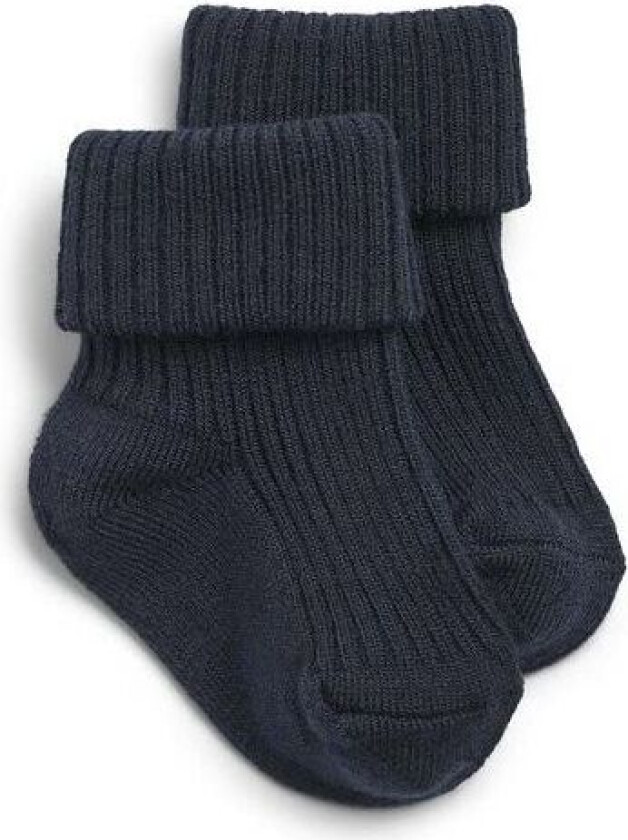 Bilde av Wheat Ziggy rib sokker i ull til baby, Navy
