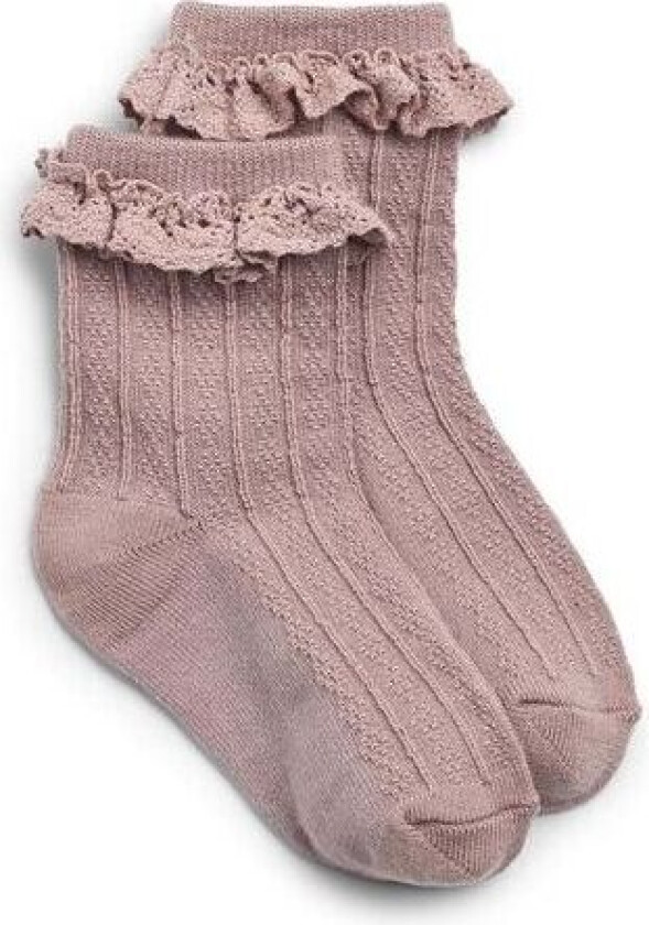 Wheat Nora Lace sokker i ull til barn, Dry Rose