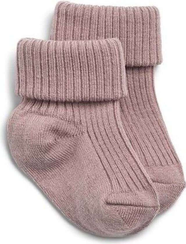 Bilde av Wheat Ziggy rib sokker i ull til baby, Dry Rose