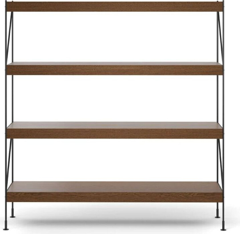 Zet hyllesystem oak dark stained, 1 x 4, black steel base