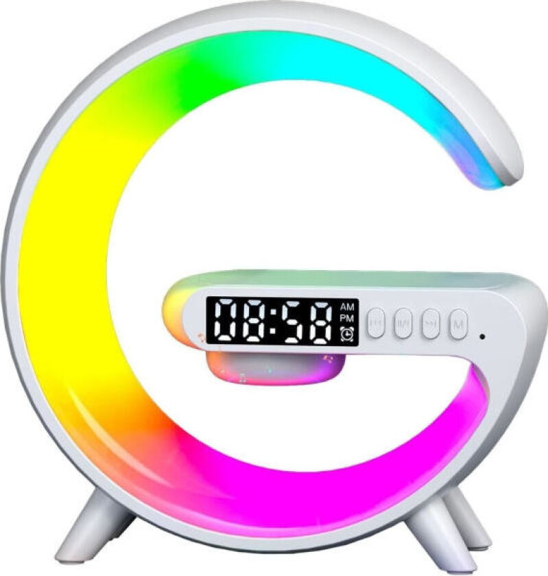 Trådløs høyttalerlader, 3-i-1 sengelampe med vekkerklokke-høyttaler, nattlampe, trådløs høyttalerlader LED-lampe, soveromsmiljø